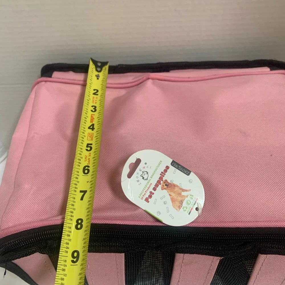 Small Pet carrier bag Pink with Black mesh handle plus detachable shoulder strap